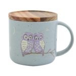 CDF ètendue 美濃燒木蓋杯子 - 藍色貓頭鷹款正面 帶木蓋